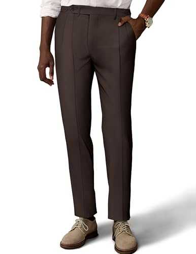 PJ PAUL JONES Mens Linen Dress Pants Casual Slim Fit Expandable Wasit Pleated Front Work Trousers
