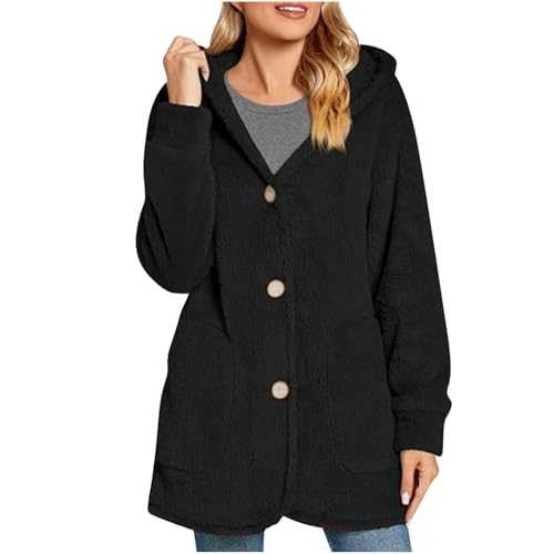 duxyoz Teddy Fleece Winter Coats Womens Fluffy Fuzzy Hoodie Sweatshirt Thermal Plush Outwear Winter Hooded Coats Long Sleeve Teddy Bear Coat Button Up Sherpa Cardigan Sweater Outwear