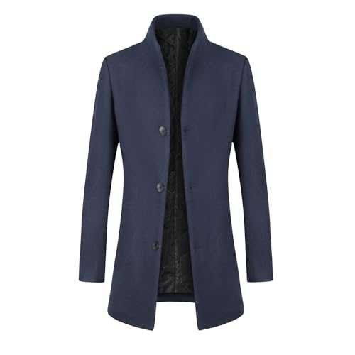 Allthemen Mens Trench Wool Coat Warm Winter Thickened Jacket Overcoat Mid-Length Slim Fit Casual Coat