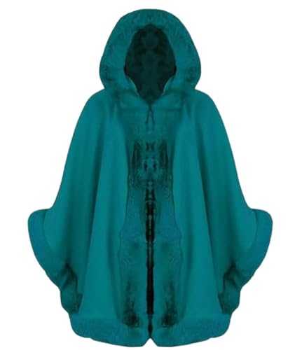 REAL LIFE FASHION LTD Ladies Italian Hooded Cape Poncho Faux Fur Trim Cardigan Womens Long Sleeves Open Front Poncho Casual Wear Winter Wear Wrap Coat Open Front Top Jumper UK Sizes 8-22
