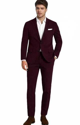 ORBITRAY Men's 2 Pieces Corduroy Suit Slim Single Breasted Jacket Set Casual Business Wedding（Blazer+Pants）
