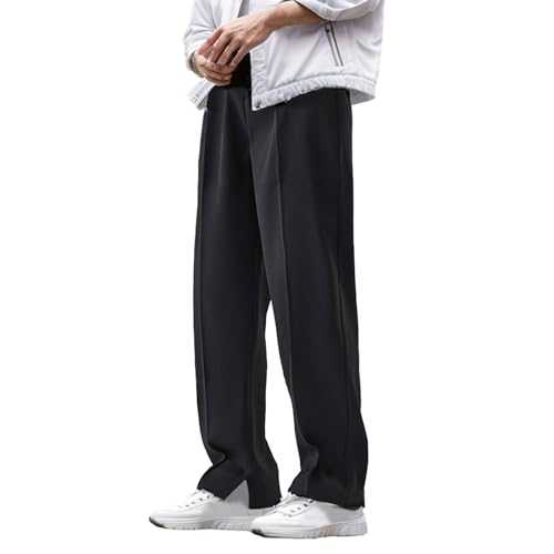 Bauzuoyo Lightweight Summer Trousers Men's Elegant Ice Silk Fabric Trousers Men's Business Suit Trousers Men's with Elastic Band Casual Trousers Men's Summer Jogging Bottoms Men's Suit Look Chino
