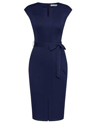 GRACE KARIN Women Bodycon Dress Cap Sleeve Business Dresses with Belt Formal Dress