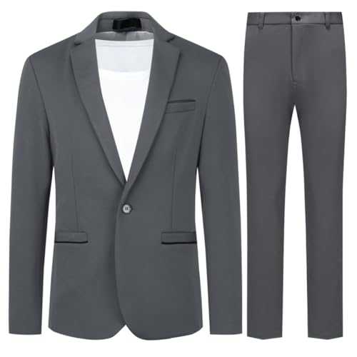 Allthemen Men's 2 Pieces Suit Slim Fit One Button Suits Casual Stylish Wedding Dress Suit