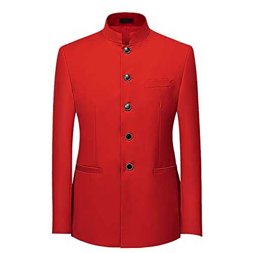 Mens Blazer Jacket Plain Button Down Chinese Collar Grandad Suit Coat Slim Fit Coat Solid Colours Long Sleeve Suits Blazers Casual Smart Black Overcoat Plus Size Overcoat Dress Jackets