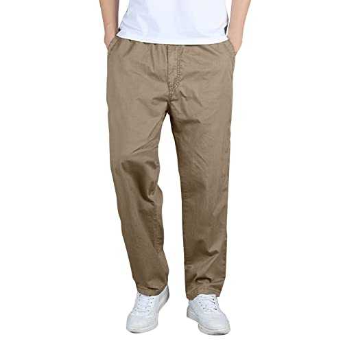 Mens Casual Trousers Elasticated Waist Chinos Regular Fit -Mens Open Hem Tracksuit Bottoms Drawstring Jogging Pants Light-Weight and Comfy Elasticated Waist Pants Mens Casual Trousers