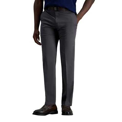 Haggar Men's Premium No Iron Straight Fit Invisible Flex Waist Plain Front Pant Casual