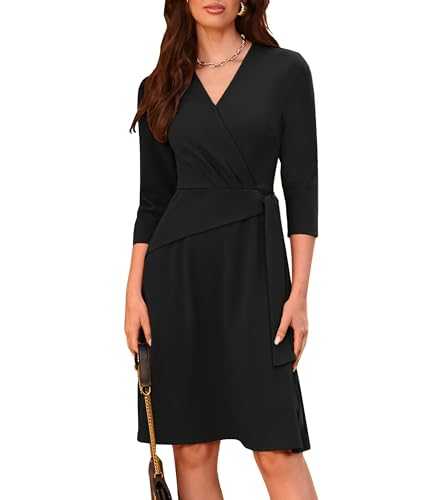 GRACE KARIN Women Midi Dress Wrap Dress V Neck 3/4 Sleeve A Line Dress Back Dress