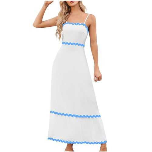 Holiday Beach Dress for Women UK Boho Spaghetti Strap Long Dress Sleeveless Maxi Dress Summer Casual Bandeau Sundress Solid Color Beach Dresses A-Line Swing Loose Maxi Dress