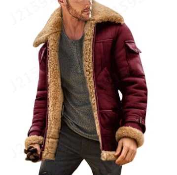 Leather Bomber Jacket Men - Raf Aviator Leather Jacket Flight Flying Winter Coat Vintage Winter Warm Long Sleeve Lined Coat Padded Thicken Parka Jacket Lapel Collar Long Sleeve Fur Jacket