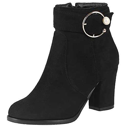MJIASIAWA Women Block Heel Winter Classic Ankle Boots Zip Party