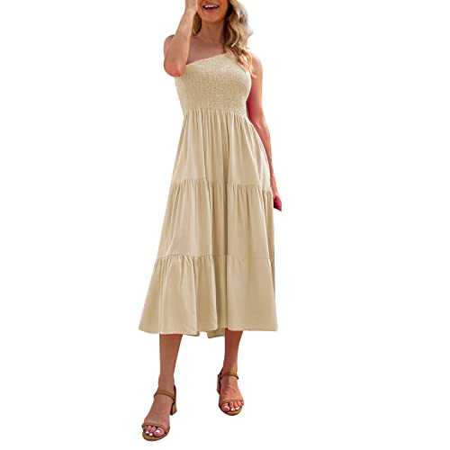 Linen Dresses for Women UK Cold Shoulder Bohemian Style One Shoulder Sleeveless Backless Long Party Over 50 Casual Dress
