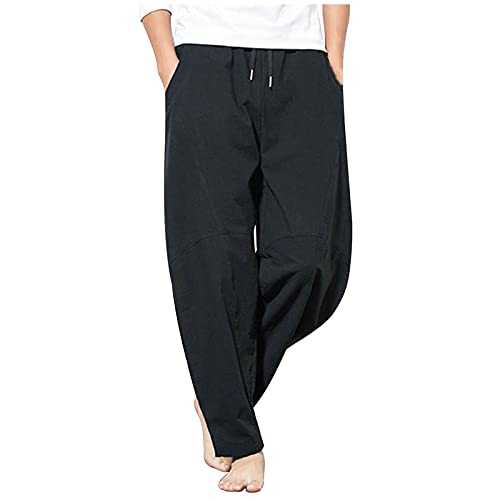 LUCKME Men Casual Trousers Loose Fit Hippie Harem Pants Combat Cargo Work Trousers Baggy Trousers Harlan Wide Leg Elasticated Waist Tracksuit Bottoms