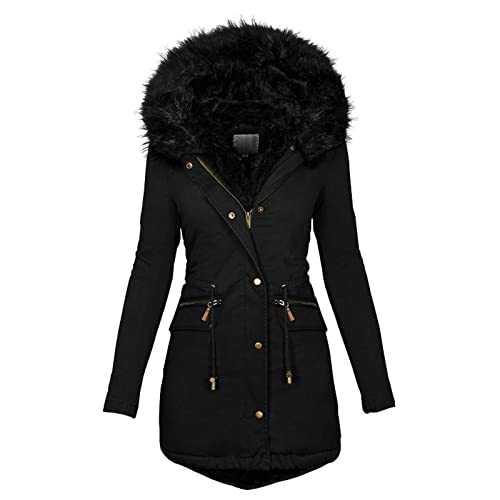 DABAOK Winter Jackets for Women uk Winter Coats Thick Fleece Lined Warm Zip Up Plus Size Outerwear with Fuffly Hood Parka Jackets Long Sleeve Tops Outerwear Outfits Sweatshirts Overcoats