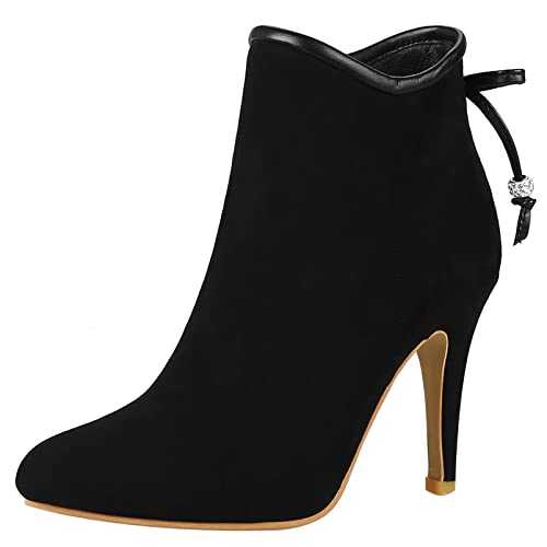 Diuniarza Women Ankle Boots Elegant Stiletto Dress Boots Zip High Heel Short Boots Pointed Toe Bows Booties, Size 0.5-10