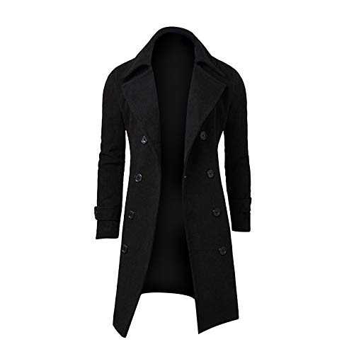 HAOLEI Long Trench Coat Mens, Men Wool Overcoat Full Length UK Sale Clearance Long Pea Trench Coat Winter Warm Jacket Business Casual Smart Outwear Regular Fit Coats Size 10-20