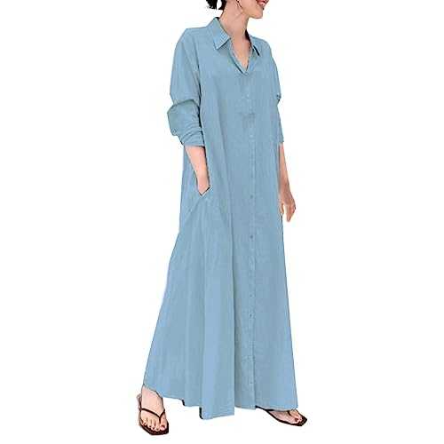 AMDOLE 80s Fancy Dress for Women Cotton Linen Long Shirt Dress with Pockets Glitter Dresses for Women Party Night