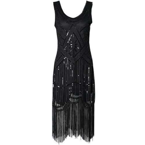 AMhomely 1920S Dresses for Women Fancy Dress Ladies Plus Size Dresses Party Sequin Tassle Midi Dresses Mesh Glitter Prom Dresses V Neck Bodycon Flapper Dresses Elegant Party Evening Gown