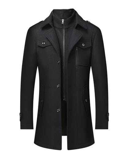 SOMTHRON Men's Wool Blend Trench Coat Slim fit Single Breasted Notch Lapel Winter Jacket Business Pea Coat Overcoat