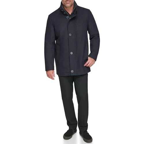 Andrew Marc Men's Mid Length Water Resistant Wool Jacket with Inner Bibs Coat