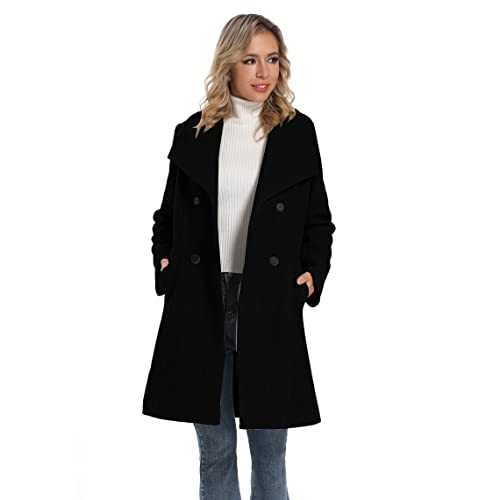Women's Winter Wool Coat Double Breasted Maxi Long Pea Coat