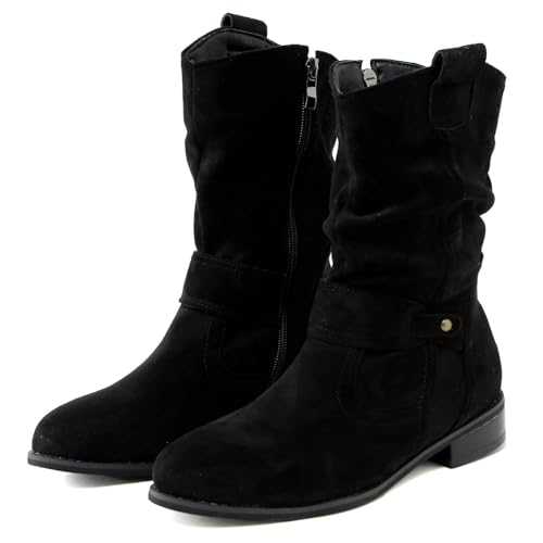 CEWIFO Women Leather Boots Lace Up Non-Slip Warm Boots for Women UK Ankle Boots for Women Flat Black Chelsea Boots Women Flat Suede Ankle Boots Women