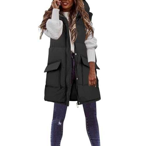 Ladies Coats Women's Down Vest with Hood Winter Warm Long Vest Sleeveless Vest Winter Jacket Long Puffer Coat Teddy Bear Coats for Women
