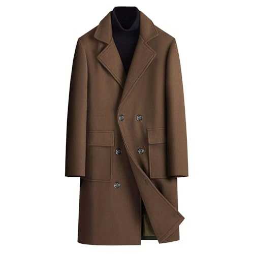 Trench Coat Mens Mid-Lenght Wool Overcoats Fall Winter Double Breasted Long Pea Coat Plain Warm Long Sleeve Jacket Business Casual Smart Outwear Elegant Notched Lapel Collar Regular Fit Cardigan