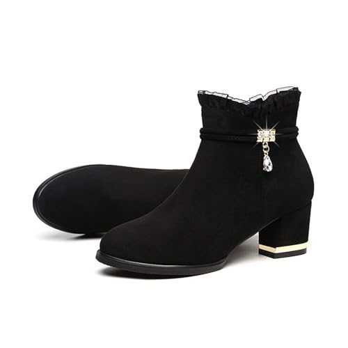 SOOUICKER Ladies Black Ankle Boots Faux Suede Chelsea Boots Women Block Heel Ankle Boots Shoes with Zip Fashion