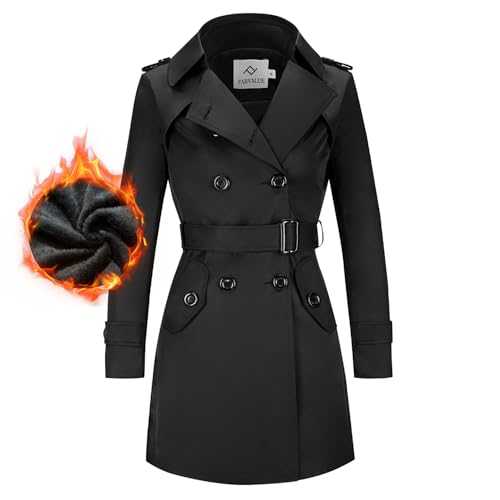 FARVALUE Women's Double Breasted Trench Coat Water Resistant Windbreaker Classic Belted Lapel Overcoat