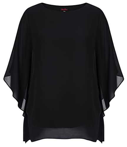 Hanna Nikole Womens Plus Size Cold Shoulder Chiffon Blouse Batwing Sleeves Loose Flowy Tunic Black 24W