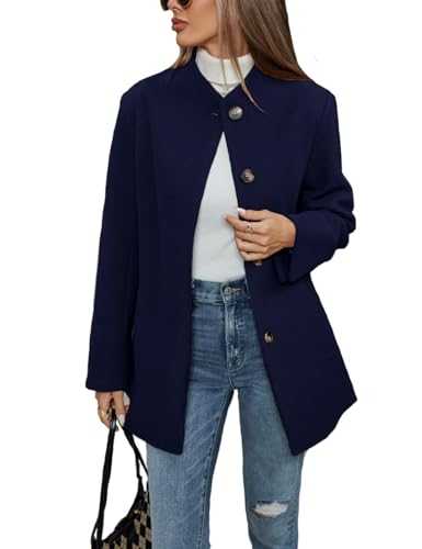 Haellun Women's Winter Placket Coat Casual Wool Blend Pea Coat Single Breasted Trench Coat Overcoat