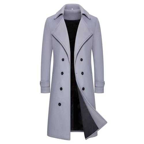 Long Trench Coat for Men UK Sale Clearance,Wool Overcoat Full Length Double Breasted Long Pea Coat Winter Warm Jacket Coat Business Casual Smart Outwear Slim Fit Trench Coat Cardigan Plus Size