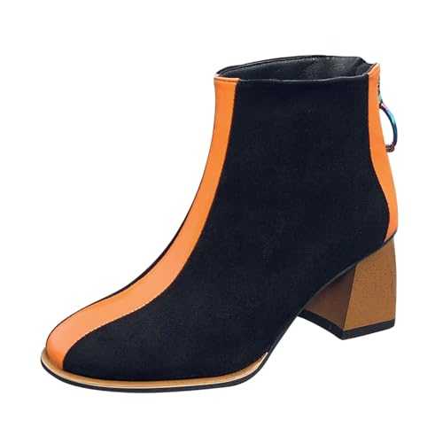 Flat Boots for Women UK Zip Up Chunky Extra Wide Calf Boots Ankle Boots for Women Low Heel Leather Ladies Lined Boots Ladies Black Block Heel Ankle Boots