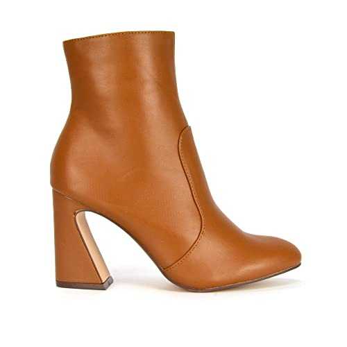 ESSEX GLAM Womens Ankle Boots Flared Block Mid High Heel Ladies Casual Smart Party Booties Size 3-8