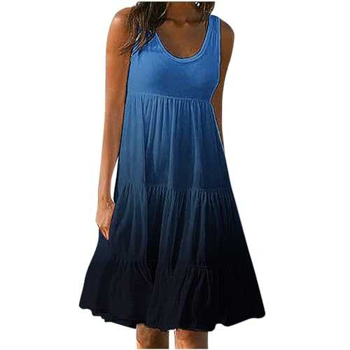 Bohemian Dresses for Women UK Sale Summer Sleeveless Beach Dress Boho Midi Casual Wedding Guest Dress Ruffle Tiered Flowy A Line Dresses Holiday
