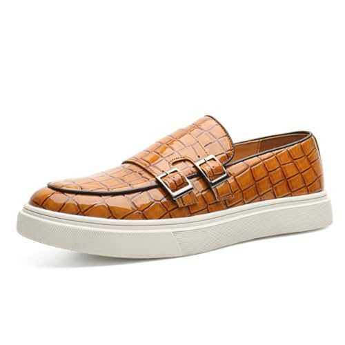 Men's Crocodile Print Double Monk Strap Slip-on Loafers Fashion Patent Leather Classic Oxford Dress Business Shoes Rointed Toe Comfort Sneakers