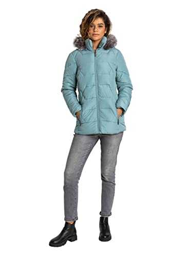 Roman Originals Quilted Coat For Women UK - Ladies Padded Winter Jacket Faux Fur Trim Hooded Short Autumn Waterproof Water Resistant Everyday Holiday Comfy Vacation Work