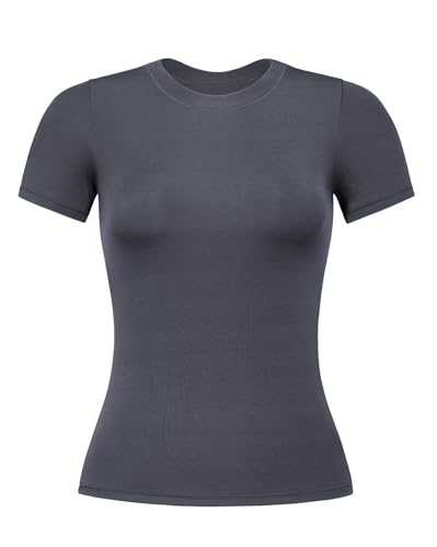 AUROLA Everyday Fitted T-Shirt for Women,Crew Neck Basic Short Sleeves T ShirtCrop Tops Modal Slim Fit Tee