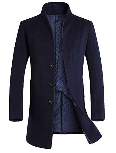 Vogstyle Men's Trench Coat Long Wool Blend Slim Fit Jacket Overcoat - -