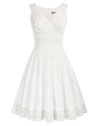 GRACE KARIN Elegant Wedding Bridesmaid Dress for Women UK Sleeveless A-line Lace Cocktail Dress Vintage