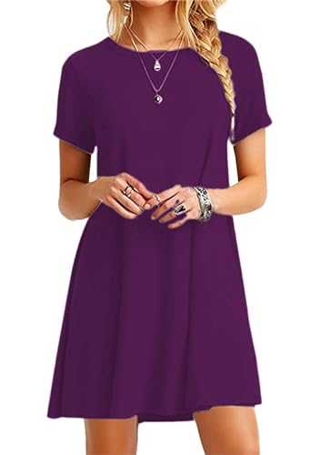 YMING Women's Short Sleeve Round Neck T-Shirt Mini Dress Casual Tunic Tops Loose Fit Swing Dress