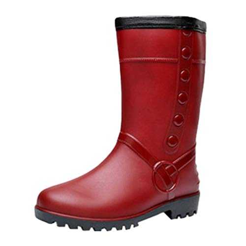 LvRao Womens Faux Fur Lined Wellington Slip On Mid-Calf Gardening Wellies Snow Rain Winter Boots (Red, CN 41 / EU 40)