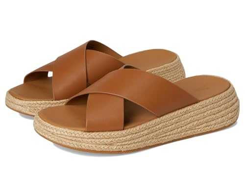 Women's F-Mode Espadrille Leather Flatform Cross Slides Sandal