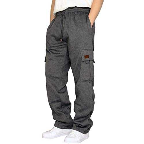 NANSAN Work Pants Male Fitness Running Trousers Drawstring Loose Waist Solid Color Pocket Loose Fleece Sweatpants House with