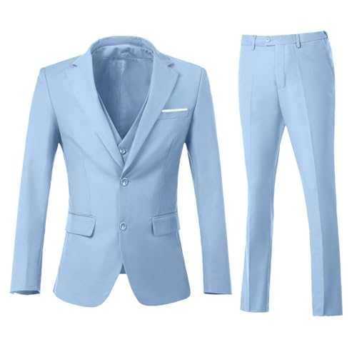 ZKHOECR Men's 3 Piece Slim Fit Suit Set, Two Button Blazer Solid Jacket Vest Pants Wedding Business Suit