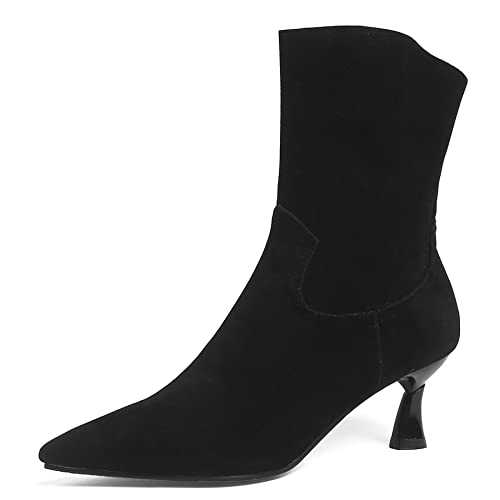 Lroey Reoly Women Kitten Heel Ankle Boots, Elegant Dress Booties Slip On Mid Heel Short Boots Pointed Toe Solid, Size 0.5-10