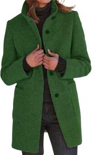 Suncadmious Women's Winter Single Breasted Stand Collar Wool Coat Business Casual Wool Blend Overcoat
