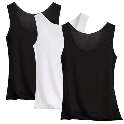 3PC Ice Silk Vest Top Women UK - Ladies Summer Plain Basic Camisole Tees Plus Size Scoop Neck Sleeveless Casual Tracksuit Stretch Comfy T Shirts Loose Undershirt Tank Tops