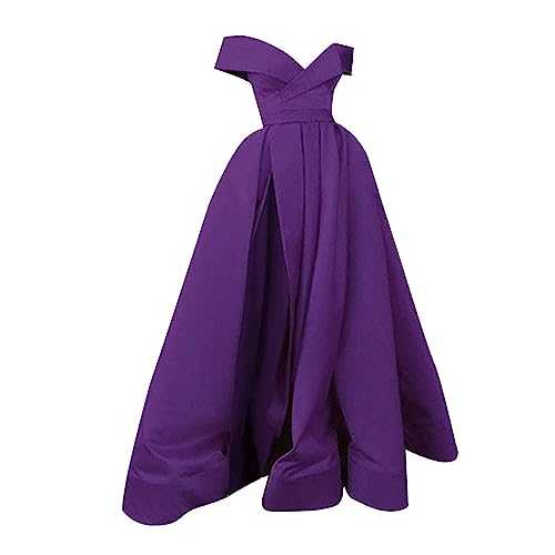 AMDOLE Bride Party Dress Floor Length Cocktail Ladies Chiffon Temperament French Retro Summer Cocktail Low Cut V Neck Wedding Fit Plain Long Formal Dresses with Slit